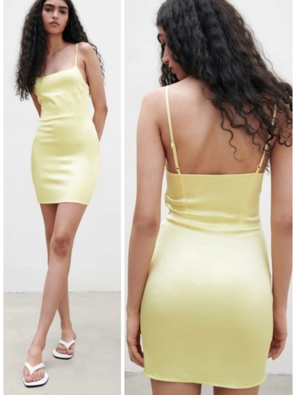 Zara Satin Effect Corset Seam Mini Slip Dress in Pale Yellow Size M EUC